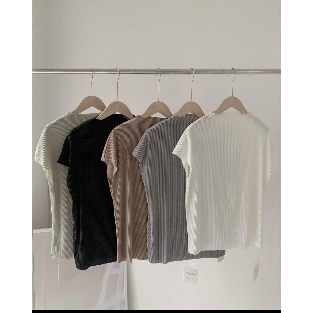 Áo thun gân tay hến cổ leo xốp gân dáng xuông basic Forgirl T001 | BigBuy360 - bigbuy360.vn