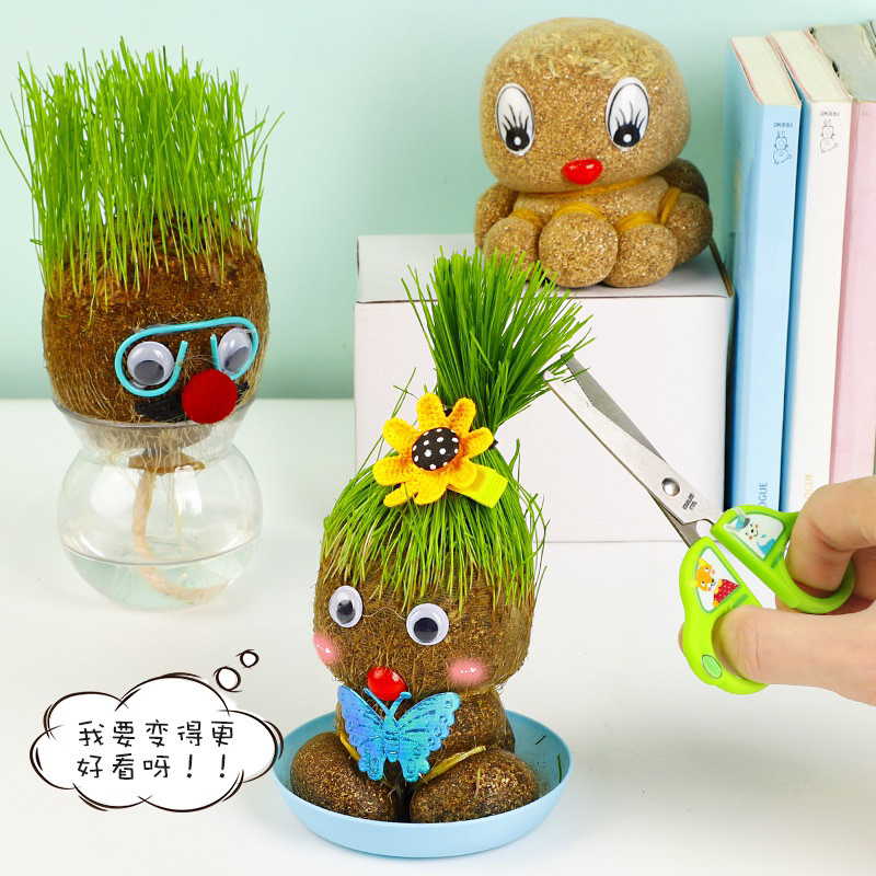 Đồ Chơi Trồng Cây Búp Bê Đầu Cỏ Mọc Tóc Mini Dễ Thương Trang Trí Bàn Học Cho Bé, Bàn Làm Việc