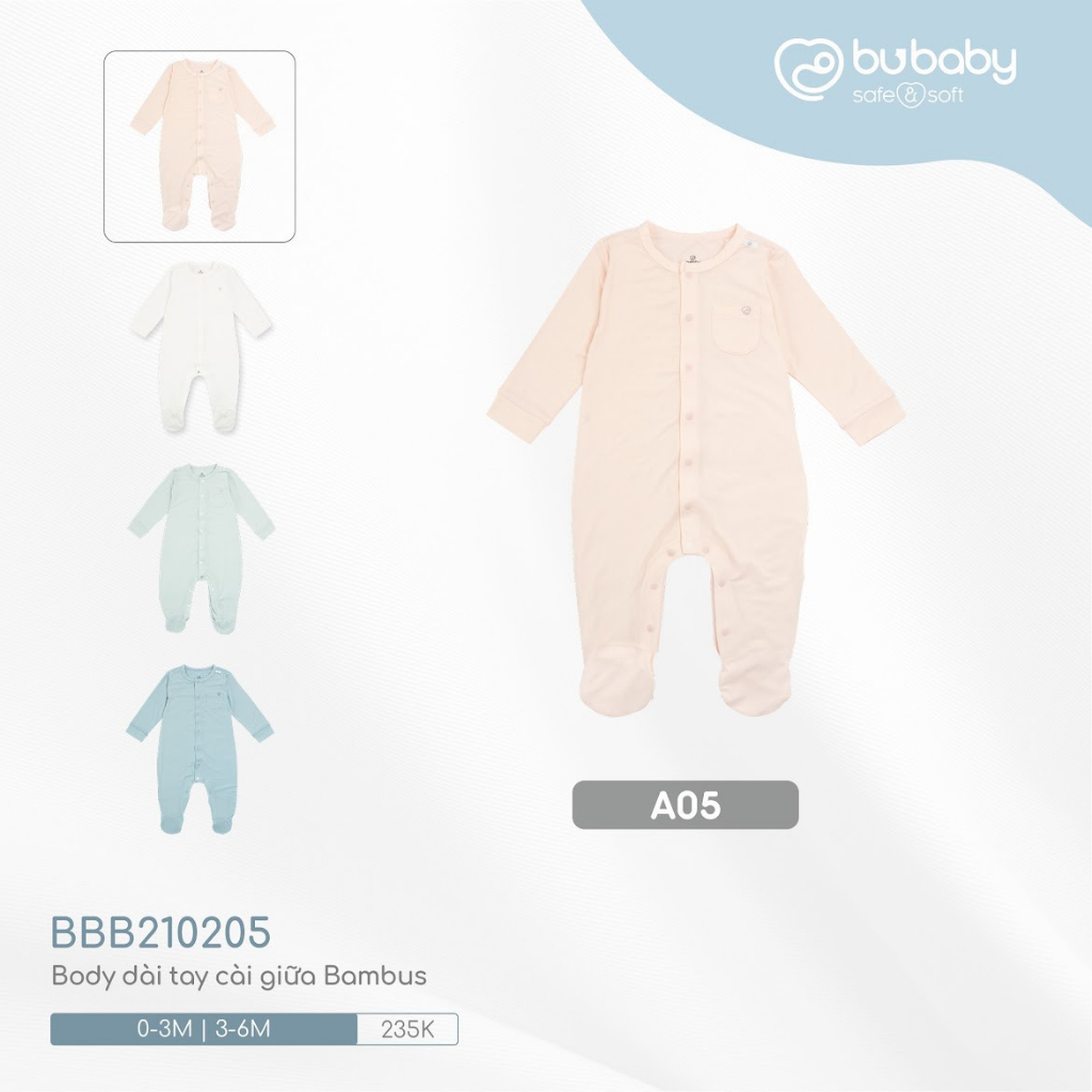 Bu baby - Bộ body dài tay cài giữa Bambus BBB210205 - Liền tất