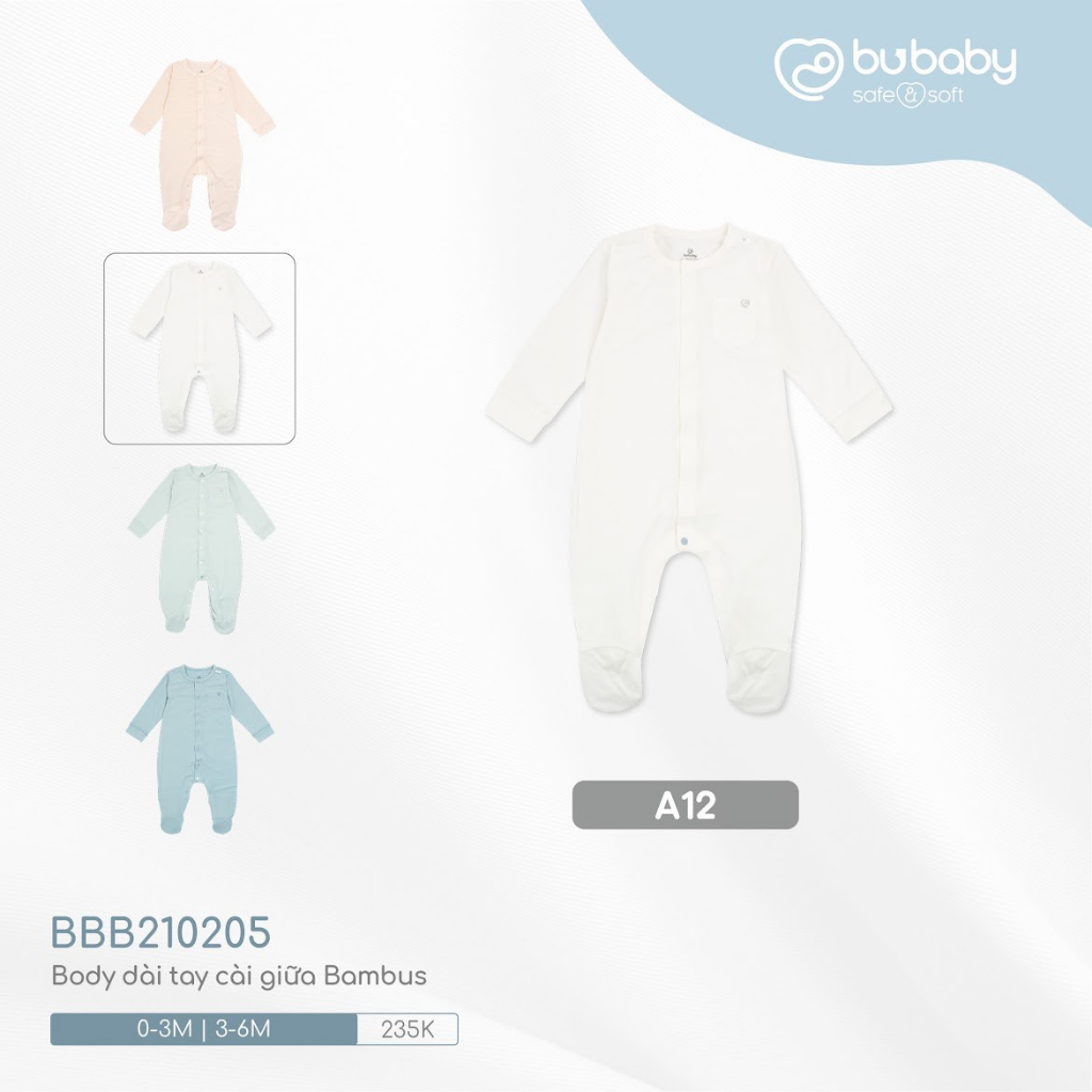 Bu baby - Bộ body dài tay cài giữa Bambus BBB210205 - Liền tất
