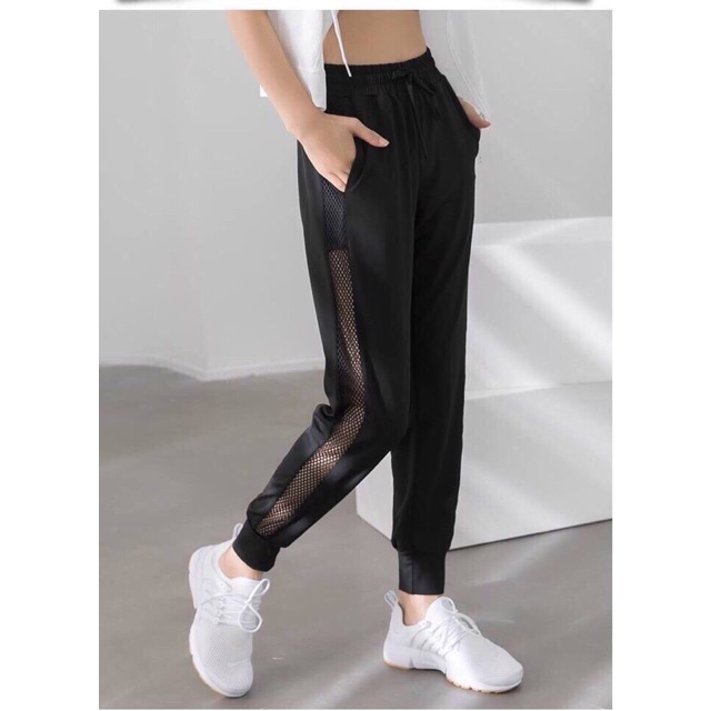 Quần jogger nữ thể thao phối lưới bên sườn có dây rút chất thun 4 chiều cho bạn gái tập gym yoga erobic..easy.store8595
