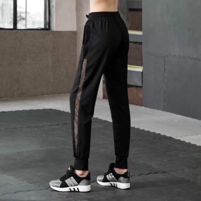 Quần jogger nữ thể thao phối lưới bên sườn có dây rút chất thun 4 chiều cho bạn gái tập gym yoga erobic..easy.store8595