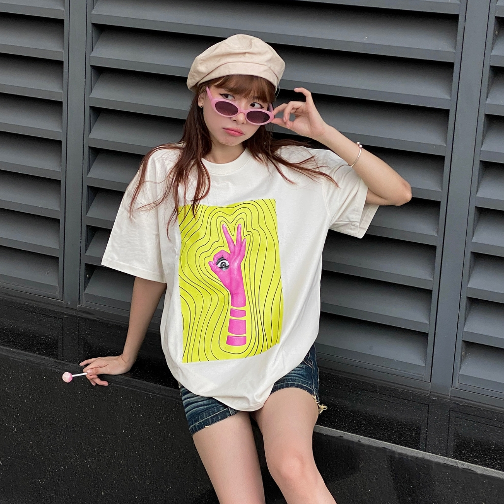 Áo thun DLL Casual VISION nam nữ unisex tay ngắn form rộng cổ tròn oversize cotton màu trắng kem tee