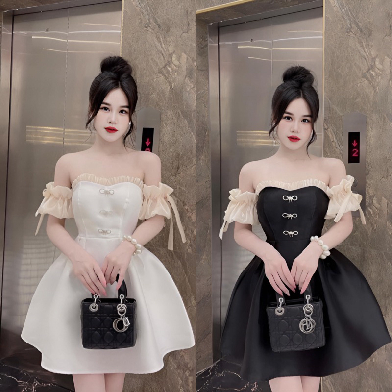 Đầm Xoè Tay Phồng Đi Tiệc Siêu Sang, Đầm Xoè Cúp Ngực Kèm Phụ Kiện Siêu Xinh 2 Size S M