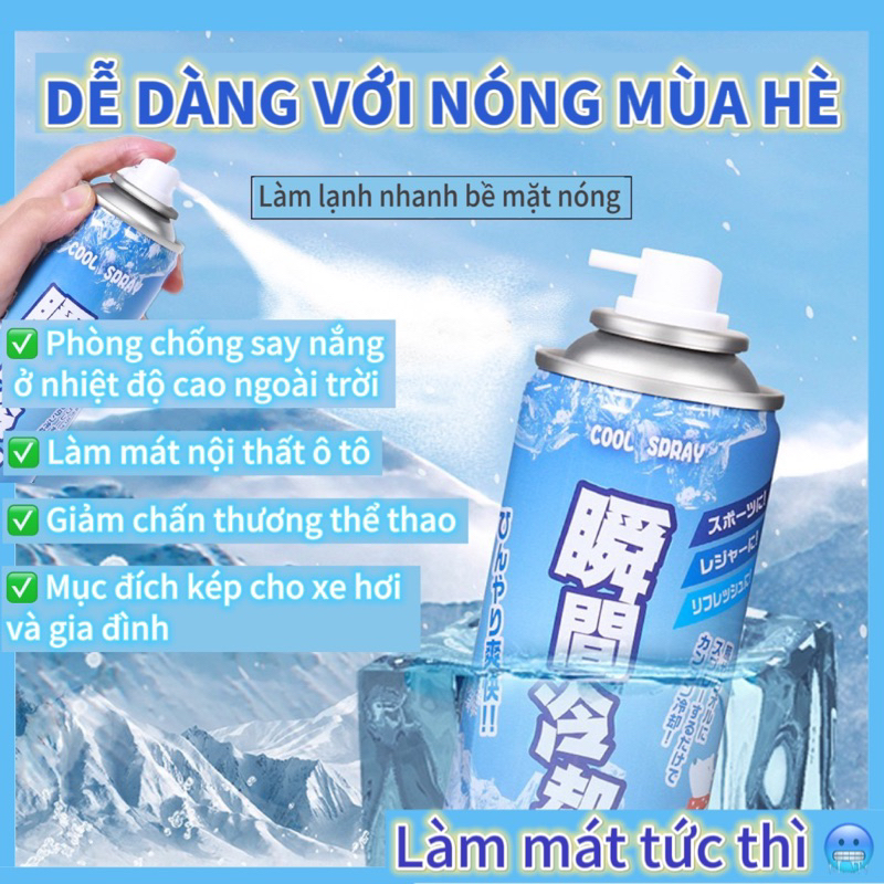 Bình xịt lạnh làm mát tức thời, xịt lạnh cấp tốc, làm mát cấp tốc cho yên xe máy, ghế ngồi ô tô