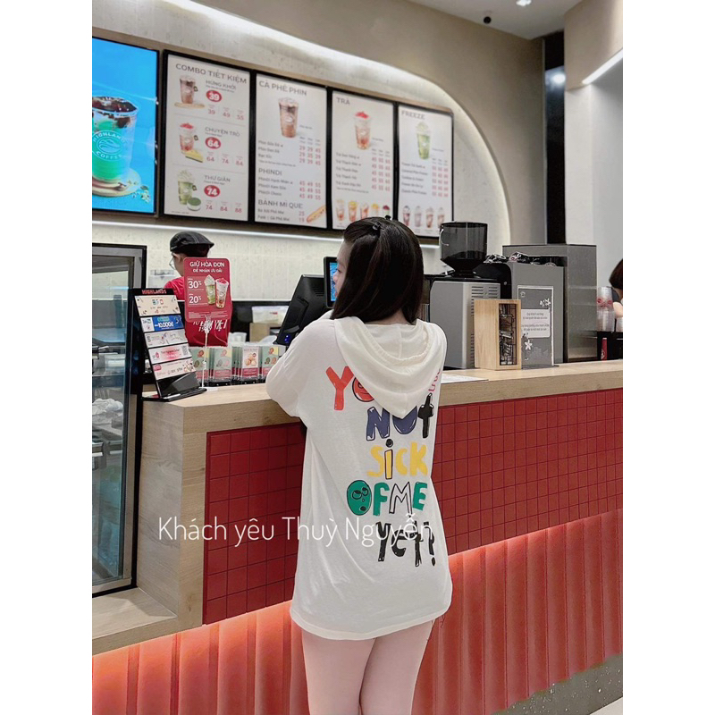Áo Thun Giấy Mũ Dài Tay In Hình 2 Mặt Dáng Rộng Oversize Mùa Thu Đông