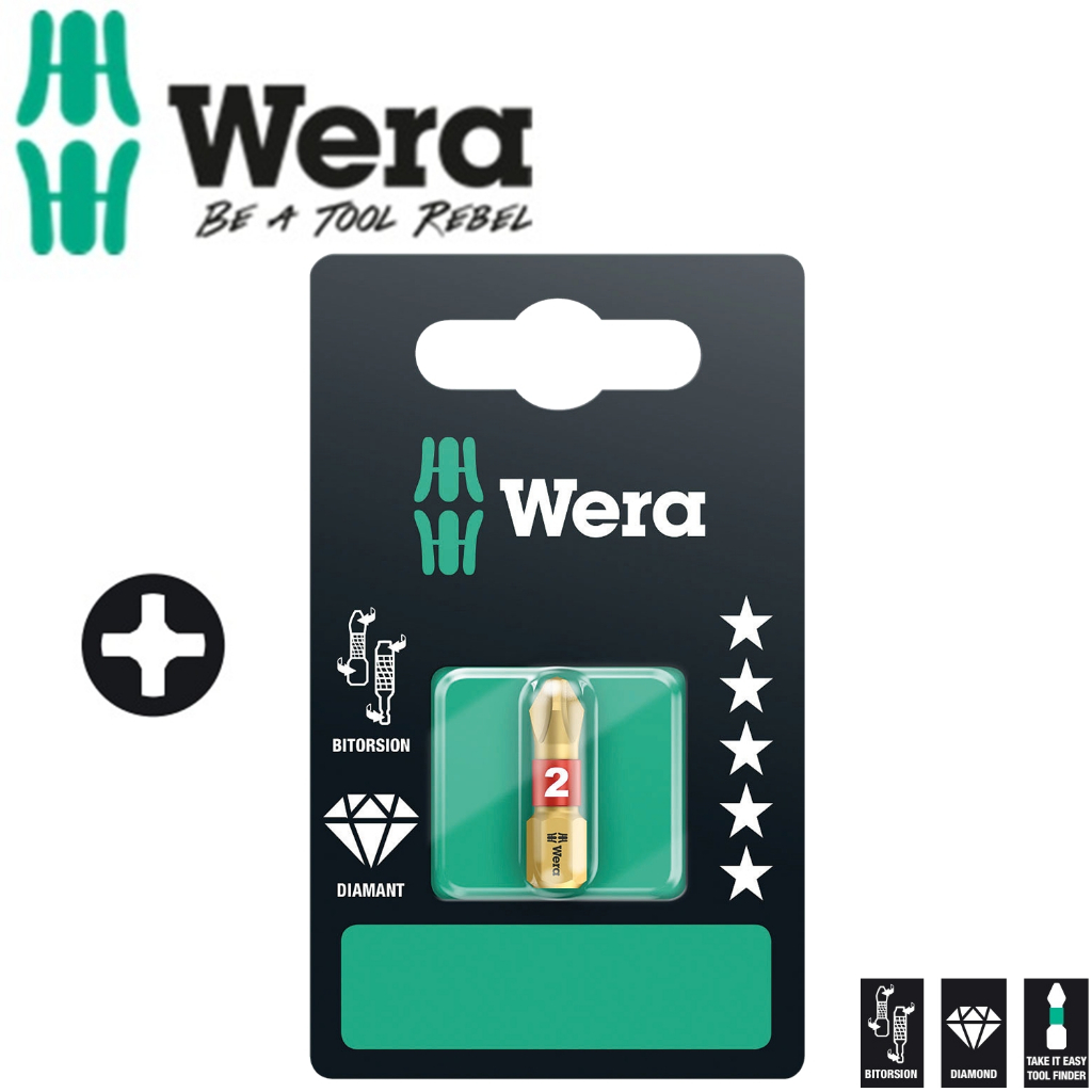 Đầu vít Wera 4 cạnh 851/1 BDC PH 2 x 25 mm bits Wera 05073333001 dài 25mm