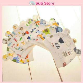 Mũ cotton sơ sinh màu trắng in hoạ tiết cho bé