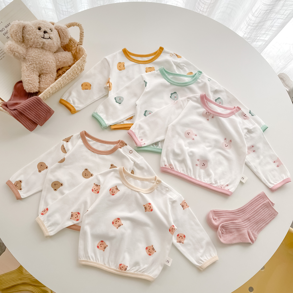 Bộ dài tay bé gái, bé trai chất cotton mềm mịn thoáng mát, Quần áo trẻ em phong cách Hàn Quốc