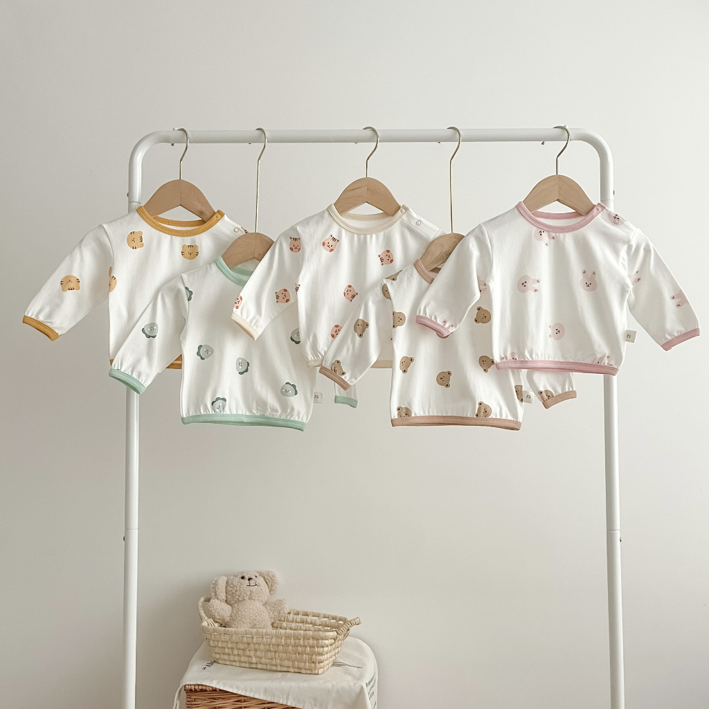 Bộ dài tay bé gái, bé trai chất cotton mềm mịn thoáng mát, Quần áo trẻ em phong cách Hàn Quốc