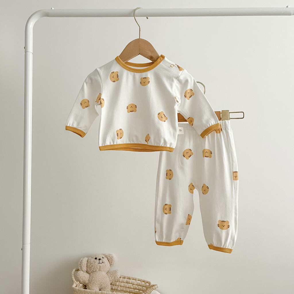 Bộ dài tay bé gái, bé trai chất cotton mềm mịn thoáng mát, Quần áo trẻ em phong cách Hàn Quốc