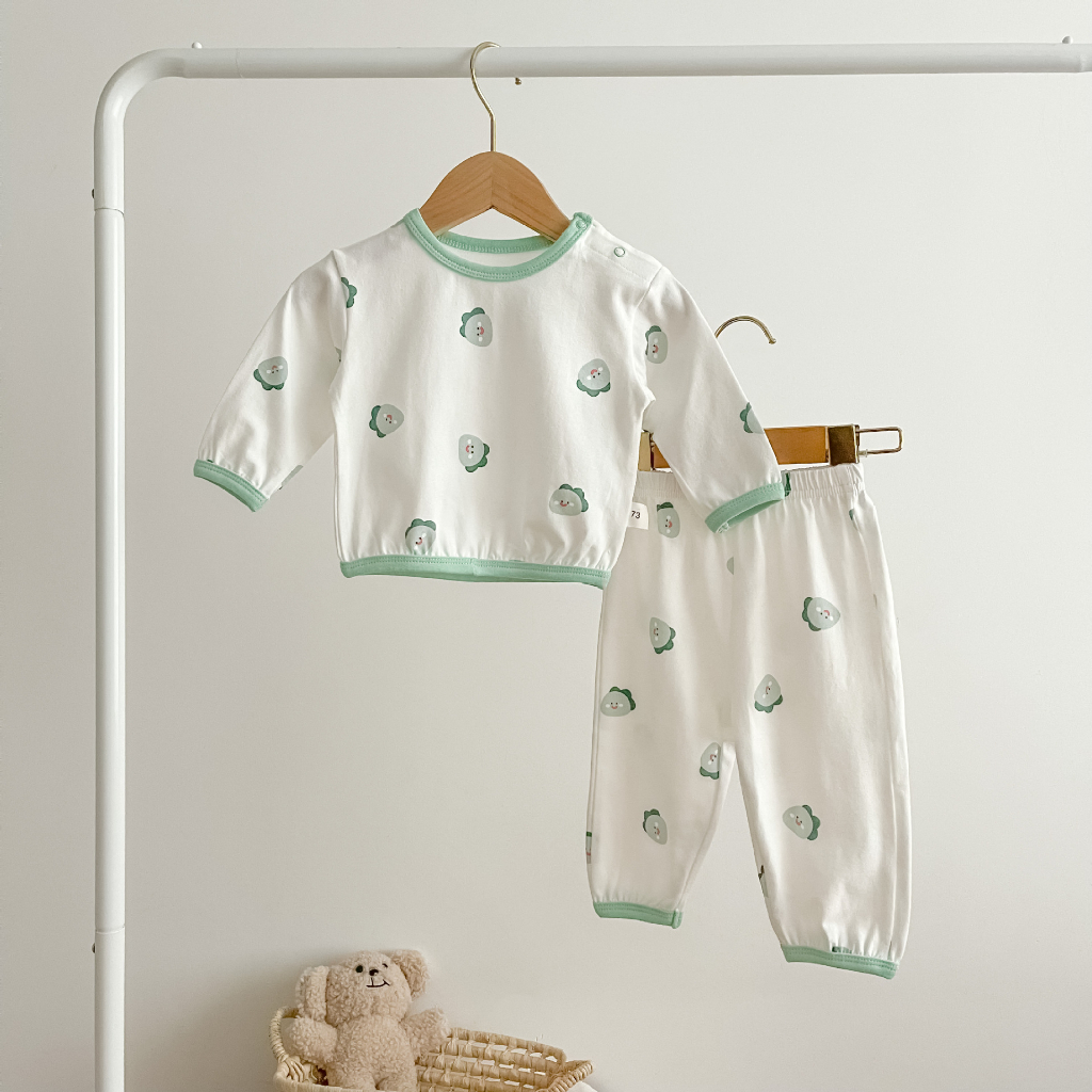 Bộ dài tay bé gái, bé trai chất cotton mềm mịn thoáng mát, Quần áo trẻ em phong cách Hàn Quốc