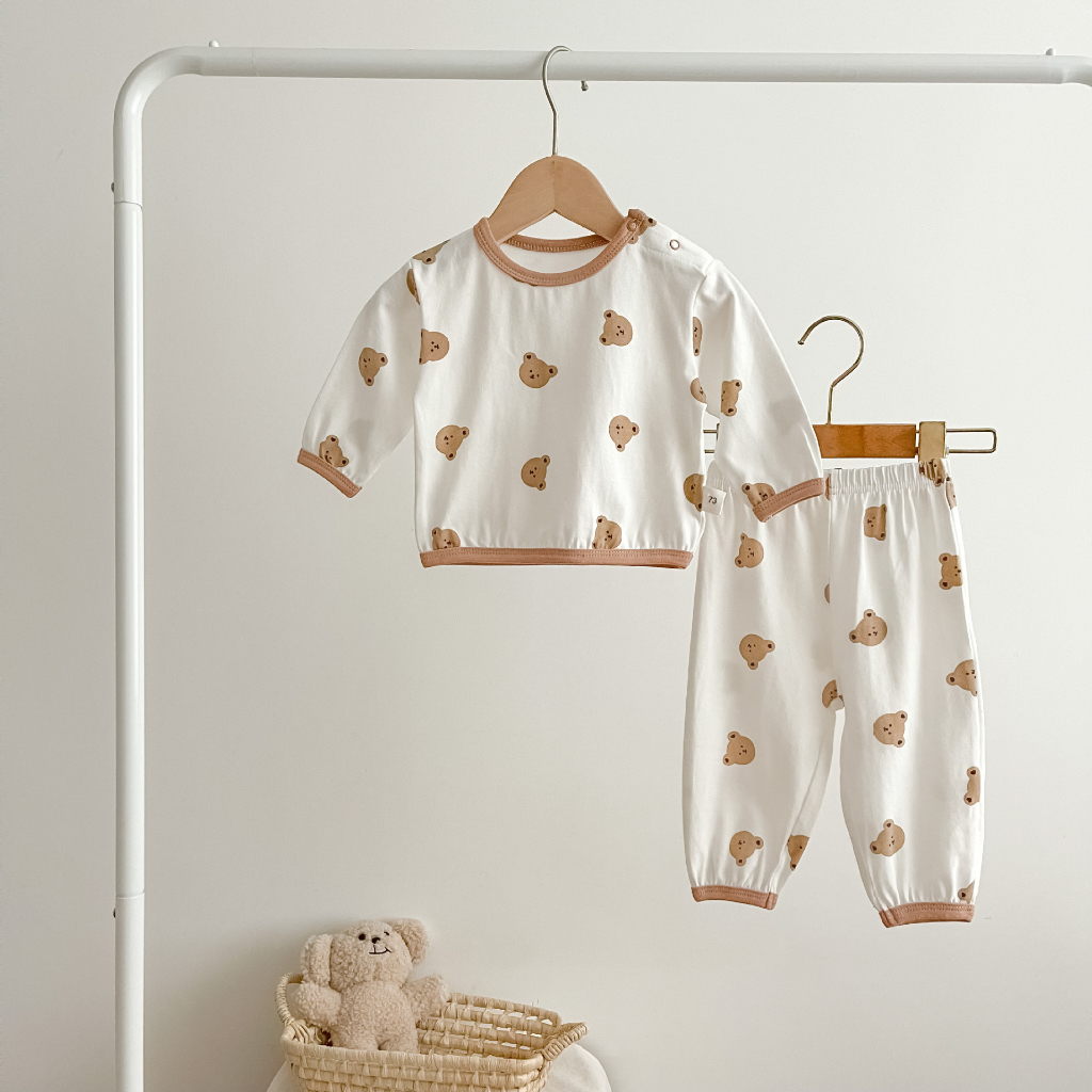 Bộ dài tay bé gái, bé trai chất cotton mềm mịn thoáng mát, Quần áo trẻ em phong cách Hàn Quốc