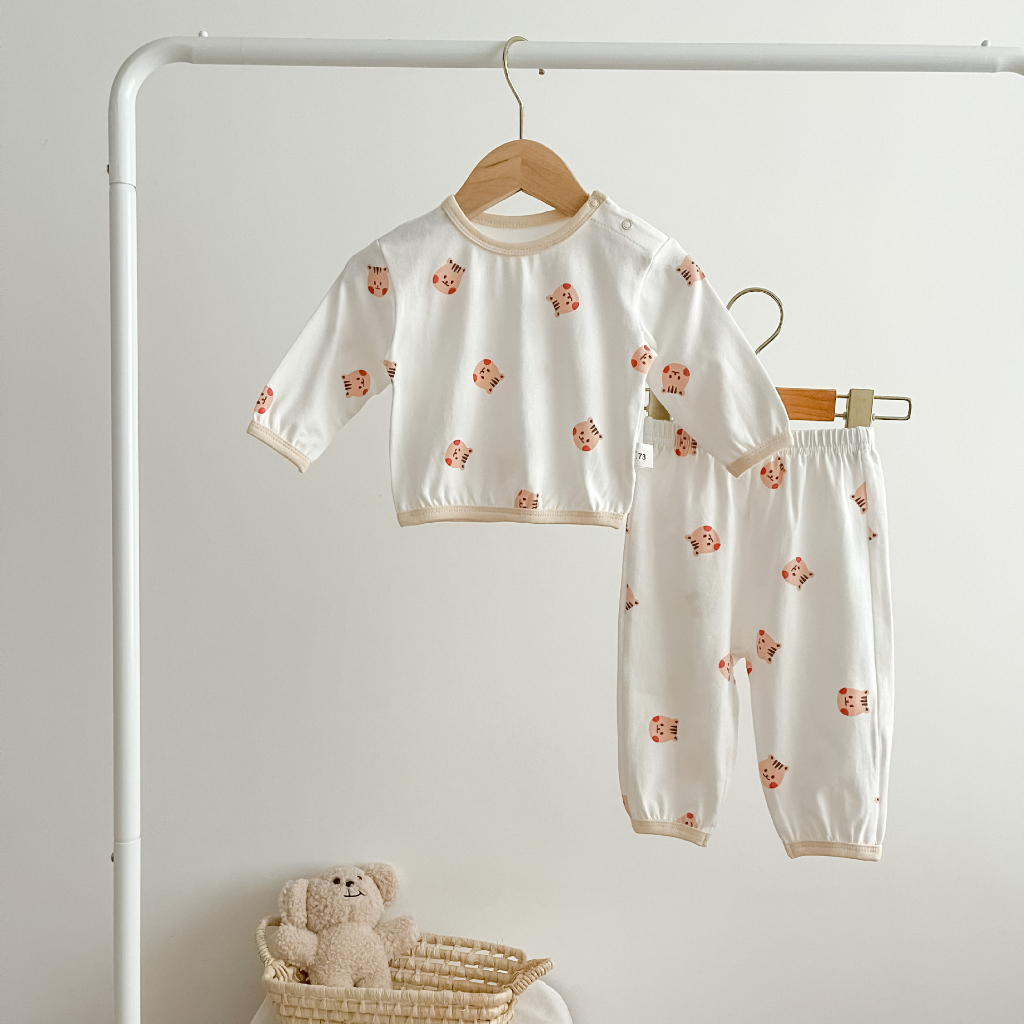 Bộ dài tay bé gái, bé trai chất cotton mềm mịn thoáng mát, Quần áo trẻ em phong cách Hàn Quốc