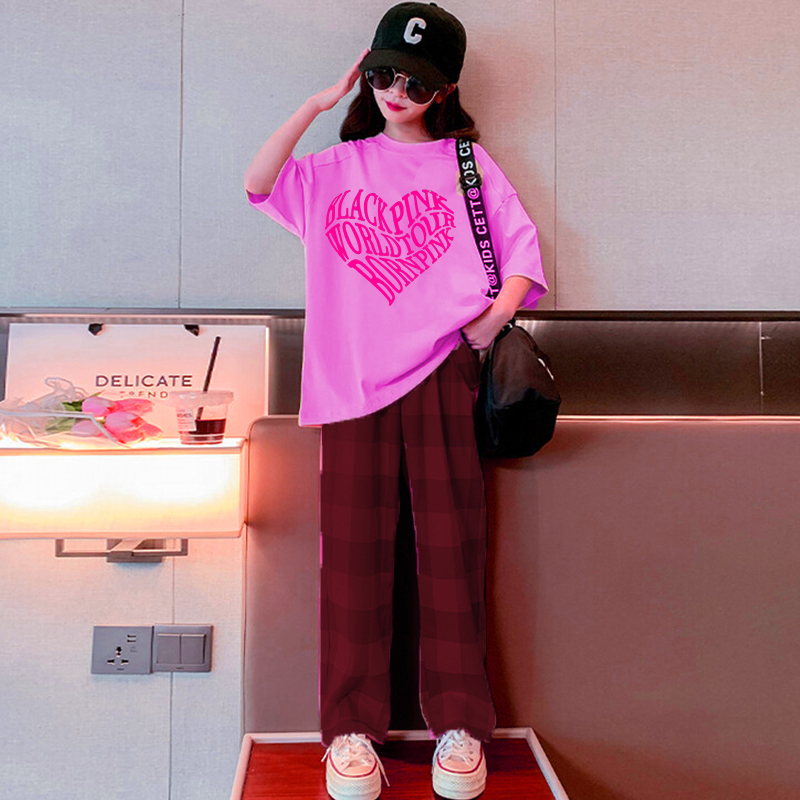 SÉT BÉ GÁI QUẦN ỐNG RỘNG KARO bao gồm áo thun form rộng BLACKPINK  cotton 100% cao cấp hàng quảng châu xịn KIDS GENZ