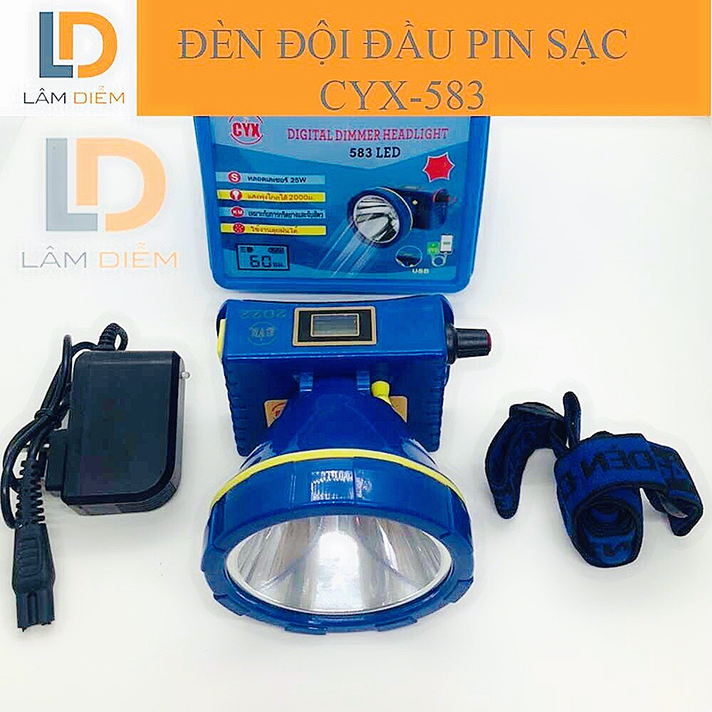 Đèn đeo đầu pin sạc usb led siêu sáng có màn hình lcd 583