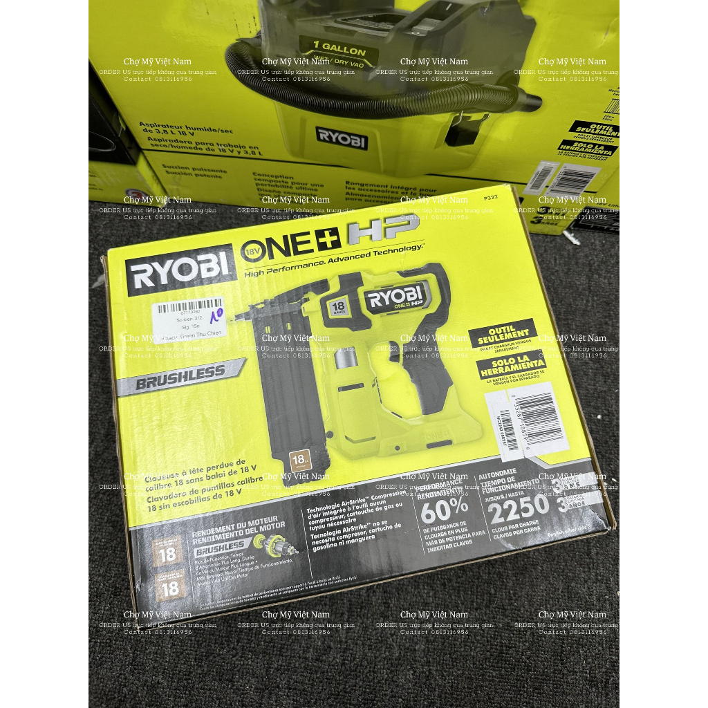 NHẬP MỸ - MÁY ĐÓNG ĐINH RYOBI P322 18V ONE+ HP BRUSHLESS AIRSTRIKE 18GA BRAD NAILER