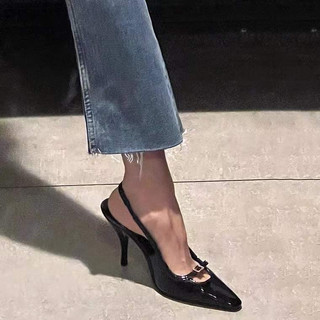 Giầy cao gót nữ hở gót da bóng mũi nhọn 9cm