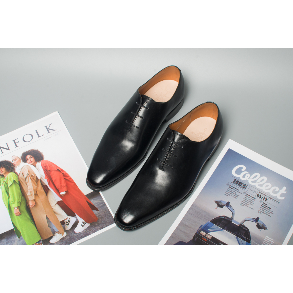 Giày Da Nam Buộc Dây Kiểu Dáng Oxford Khâu Thủ Công Chất Liệu Da Bê Nhập Khẩu