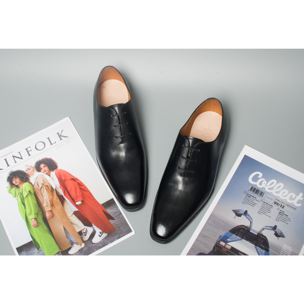 Giày Da Nam Buộc Dây Kiểu Dáng Oxford Khâu Thủ Công Chất Liệu Da Bê Nhập Khẩu