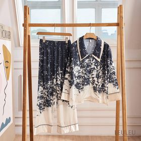 PYJAMA LỤA CAO CẤP HỌA TIẾT XANH TRẮNG LEULEU.LINGERIE