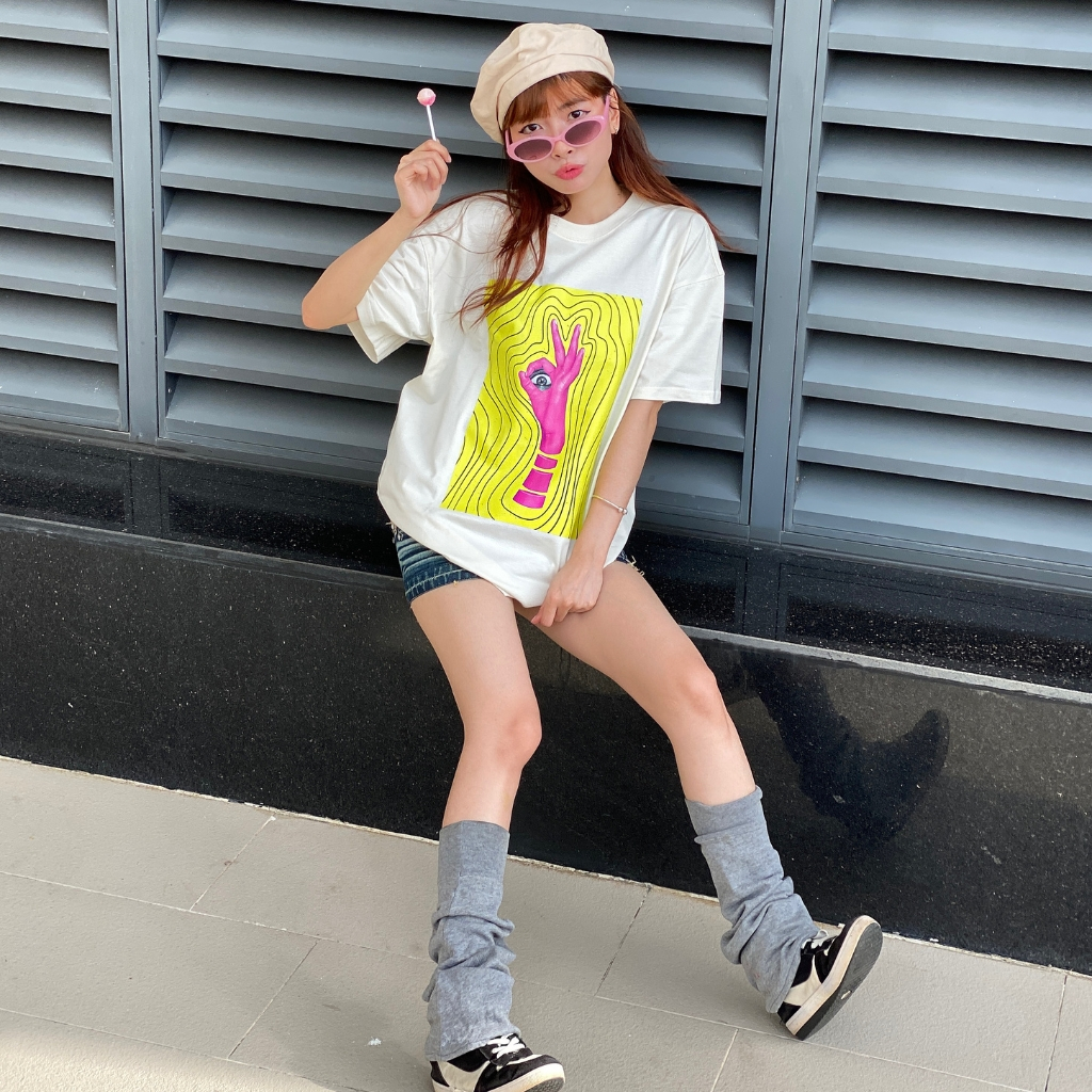 Áo thun DLL Casual VISION nam nữ unisex tay ngắn form rộng cổ tròn oversize cotton màu trắng kem tee