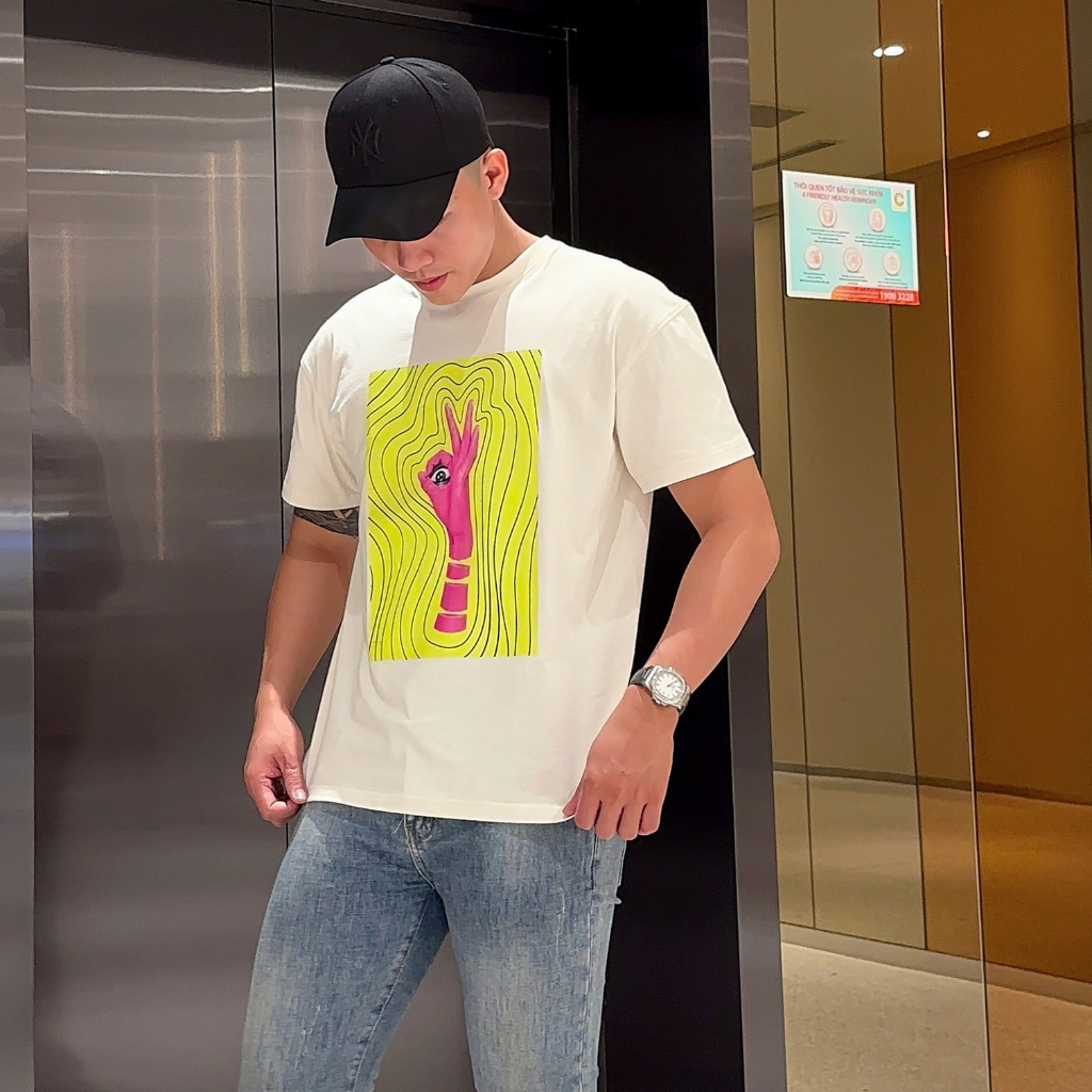 Áo thun DLL Casual VISION nam nữ unisex tay ngắn form rộng cổ tròn oversize cotton màu trắng kem tee