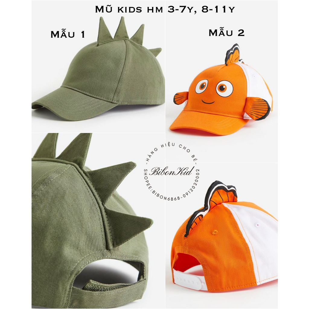 Mũ kids HM US size 3-7y (51-53cm), 8-11y (53-55cm)