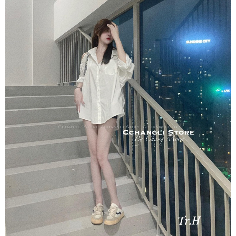 Áo Sơmi Hở Vai Form Rộng