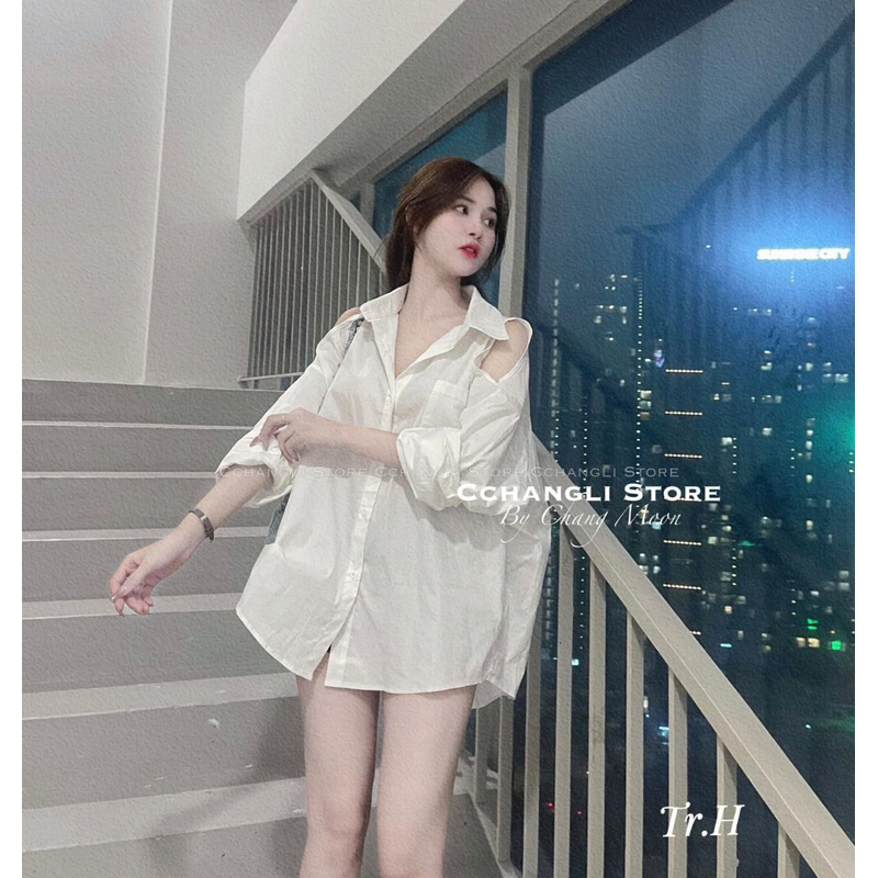 Áo Sơmi Hở Vai Form Rộng