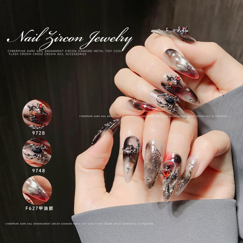 Charm nail Halloween hình nhện, đầu lâu, trái tim