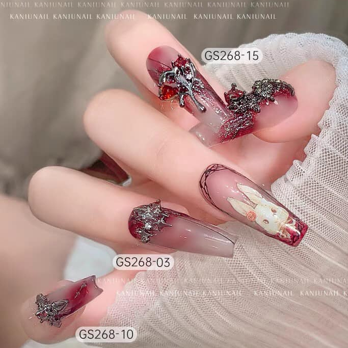 Charm nail Halloween hình nhện, đầu lâu, trái tim