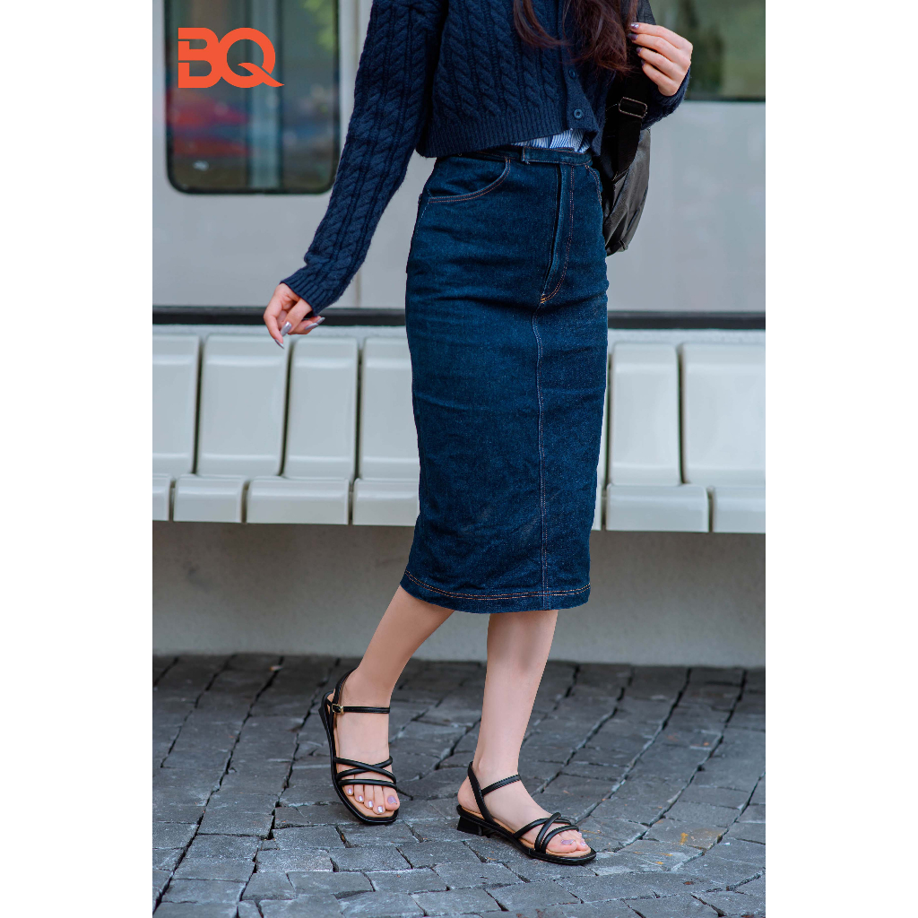 Giày sandal cao gót nữ quai dây mảnh đế vuông 3p BQ Gi SD418
