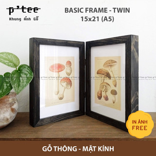 Khung Ảnh Gỗ Đôi Basic 15x21 A5 Stain Nâu - Khung Hình Đôi Gỗ Thông Mặt Kính Trang Trí Để Bàn - Wood Frame by P'Tee