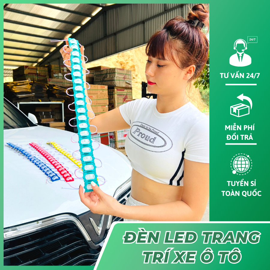 Vỉ 20 đèn led hắt trang trí ga lăng, sườn xe các màu có thể cắt dời từng mắt 12v 24v loại mắt trâu