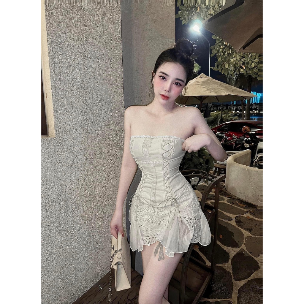 JUMPSUIT ĐẦM ỐNG CÚP NGỰC REN ĐAN DÂY XÒE REN CỘT NƠ | BigBuy360 - bigbuy360.vn