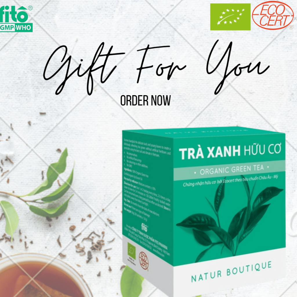 Trà Xanh Hữu Cơ ngừa ung thư, chống lão hóa, tốt tim mạch, giảm cholesterol, ngừa sâu răng, dạng 20 túi lọc