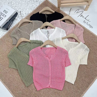 Áo len mongtoghi cổ V nút