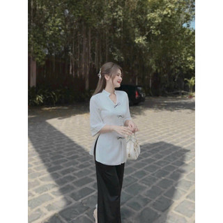 Sét bà ba cổ tàu nút mây chất lụa tuyết nhung hàng QC Cao cấp