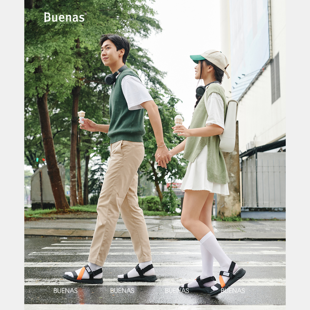 Sandal nam nữ Buenas 2828 màu đen quai dù nhanh khô - dép quai hậu học sinh đế cao 3cm, nhẹ êm