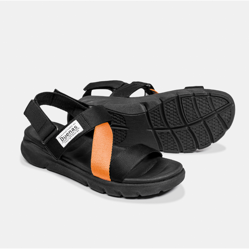 Sandal nam nữ Buenas 2828 màu đen quai dù nhanh khô - dép quai hậu học sinh đế cao 3cm, nhẹ êm