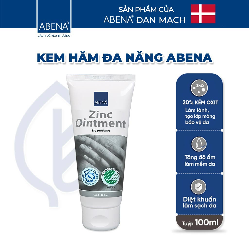 Kem bôi đa năng Abena Zinc Ointment chống hăm tã, dịu da, mau lành vết thương, bỏng, cháy nắng, vảy nến, côn trùng cắn