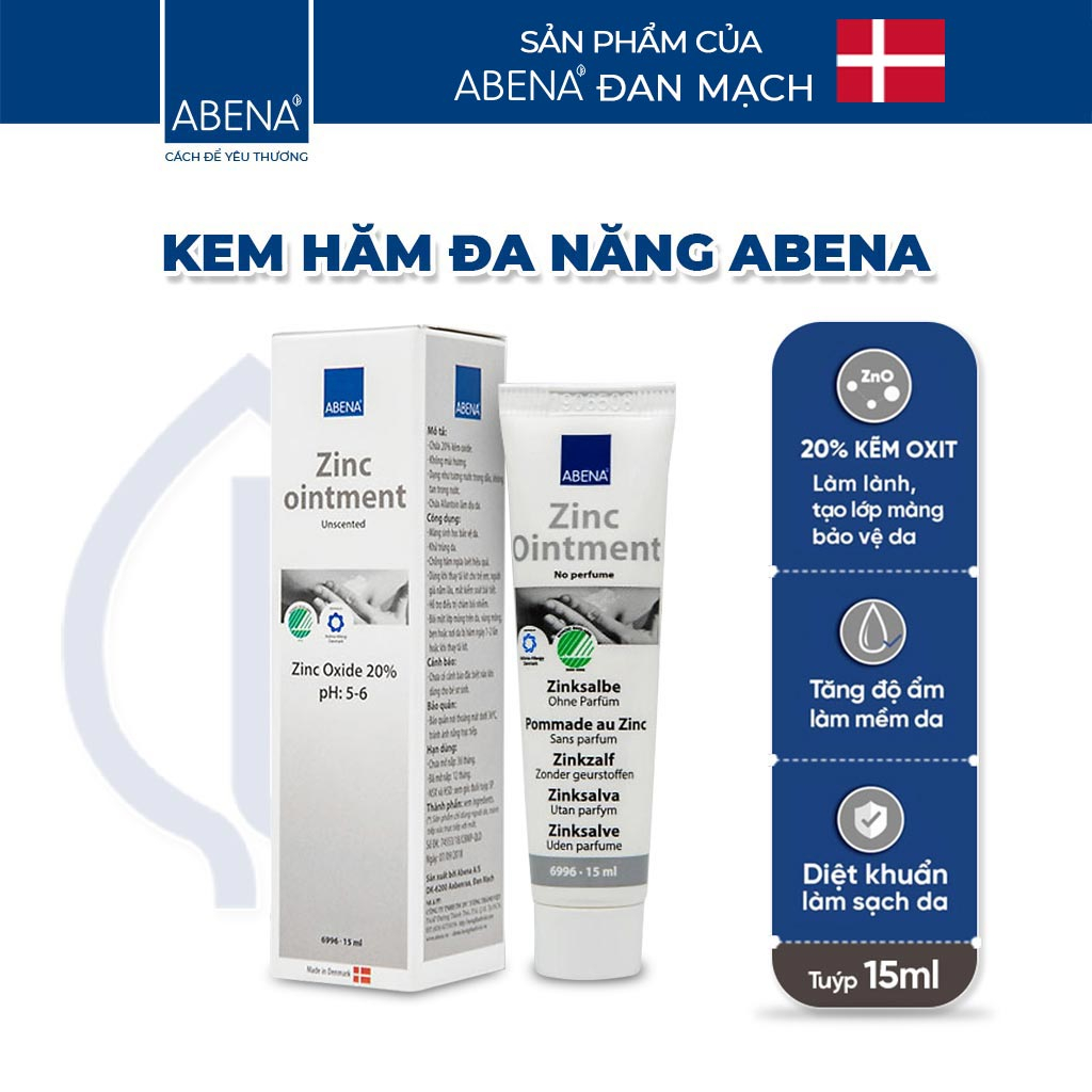Kem bôi đa năng Abena Zinc Ointment chống hăm tã, dịu da, mau lành vết thương, bỏng, cháy nắng, vảy nến, côn trùng cắn