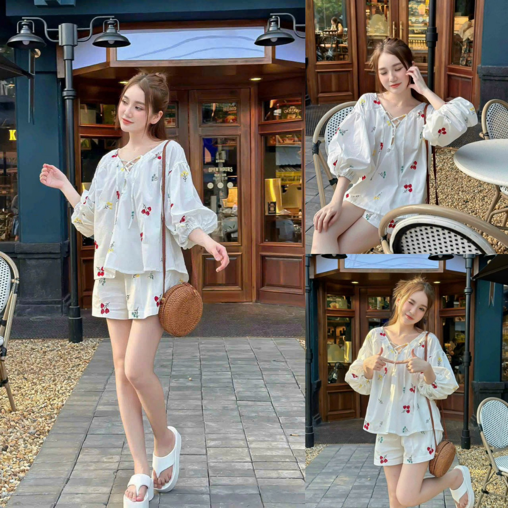 Sét Đùi Dạo Phố Họa Tiết Tay Dài Cột Nơ Ngực Có Lót Sam Closet Phù Hợp Để Tới Công Sở, Đi Làm Hoặc Đi Chơi