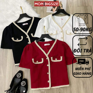 Áo bigsize nữ kiểu cổ tim viền dự tiệc đi chơi chất cotton MON big size 50 - 90kg