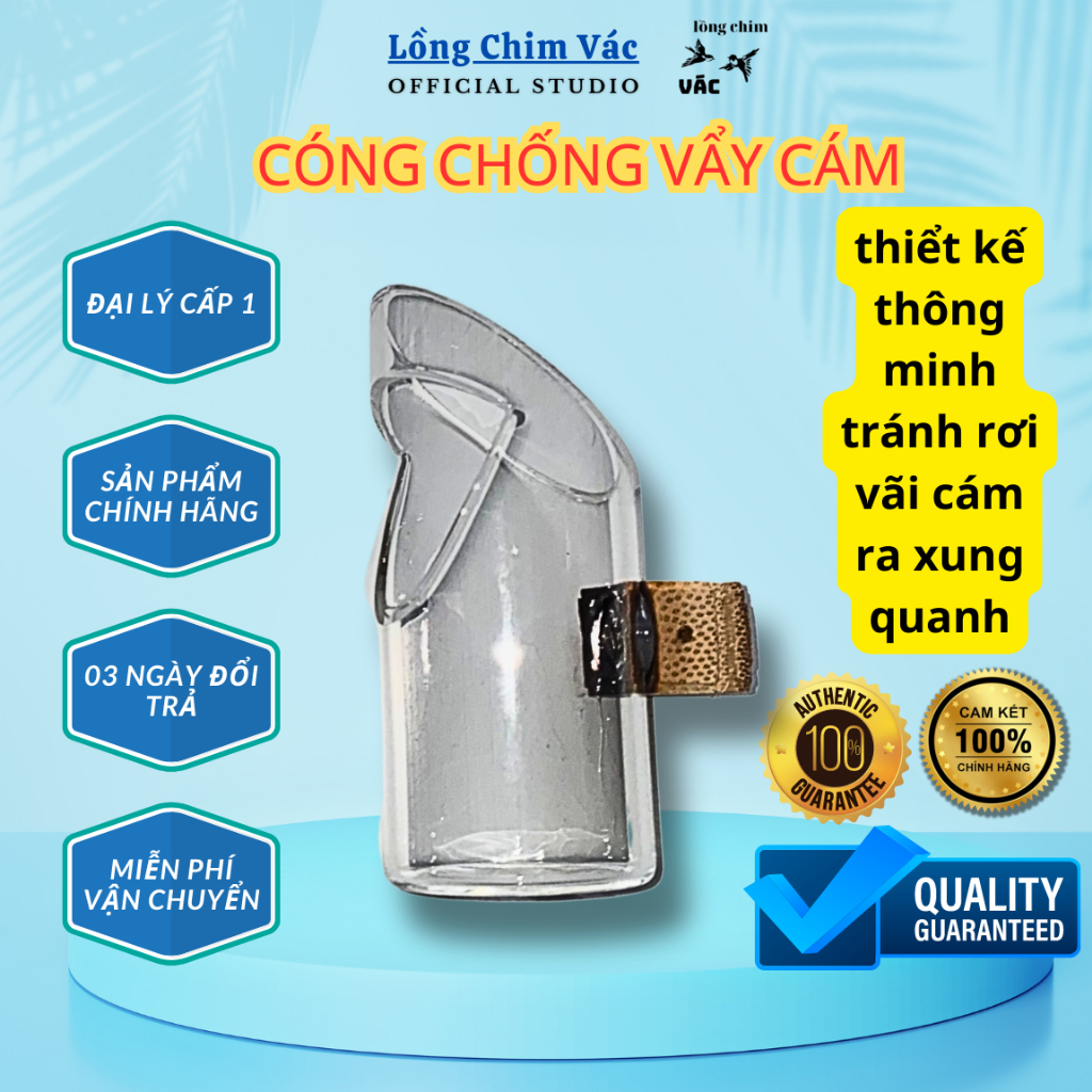 Chống vẩy cám cho chim, cóng chống vây, chất liệu thủy tinh đẹp có tai tre chốt kỹ