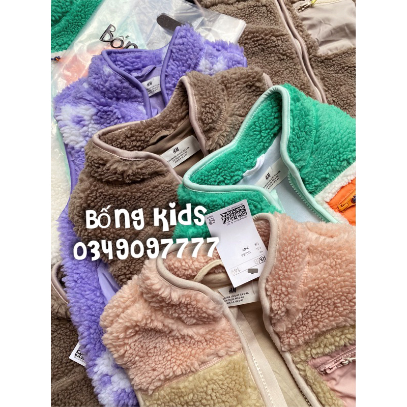 Áo Gile Bé Trai & Bé Gái Lông Cừu Phối Màu Túi Phao HaM