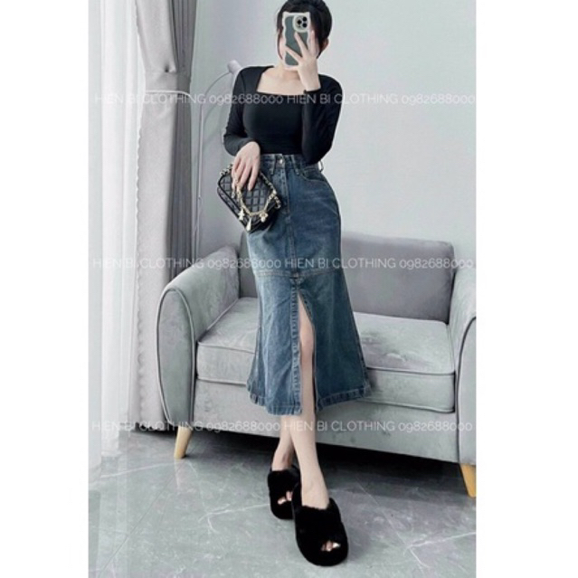 HOT HIT CHÂN VÁY JEANS DÀI XẺ DÁNG ĐUOI CÁ - ảnh thật trải sàn