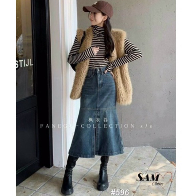 HOT HIT CHÂN VÁY JEANS DÀI XẺ DÁNG ĐUOI CÁ - ảnh thật trải sàn
