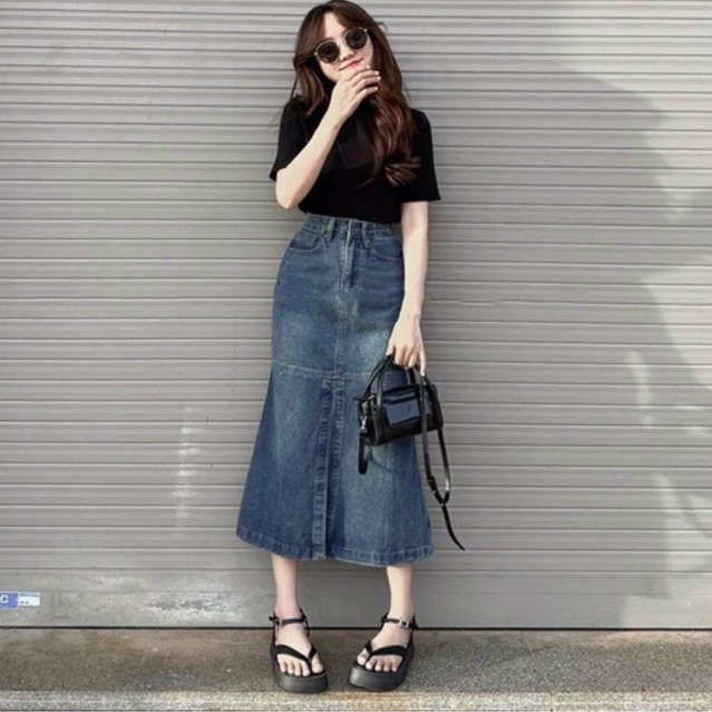 HOT HIT CHÂN VÁY JEANS DÀI XẺ DÁNG ĐUOI CÁ - ảnh thật trải sàn